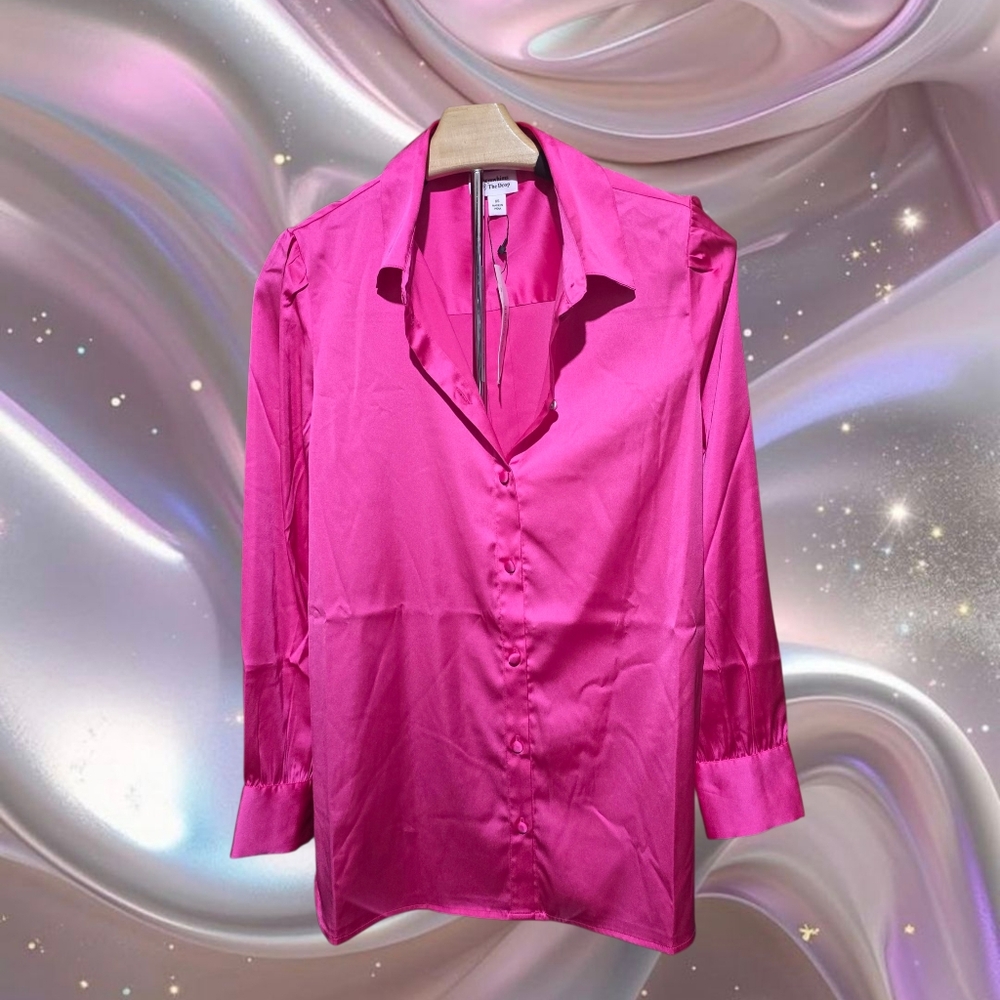 Elegant Pink Satin Women's Button-Up Shirt